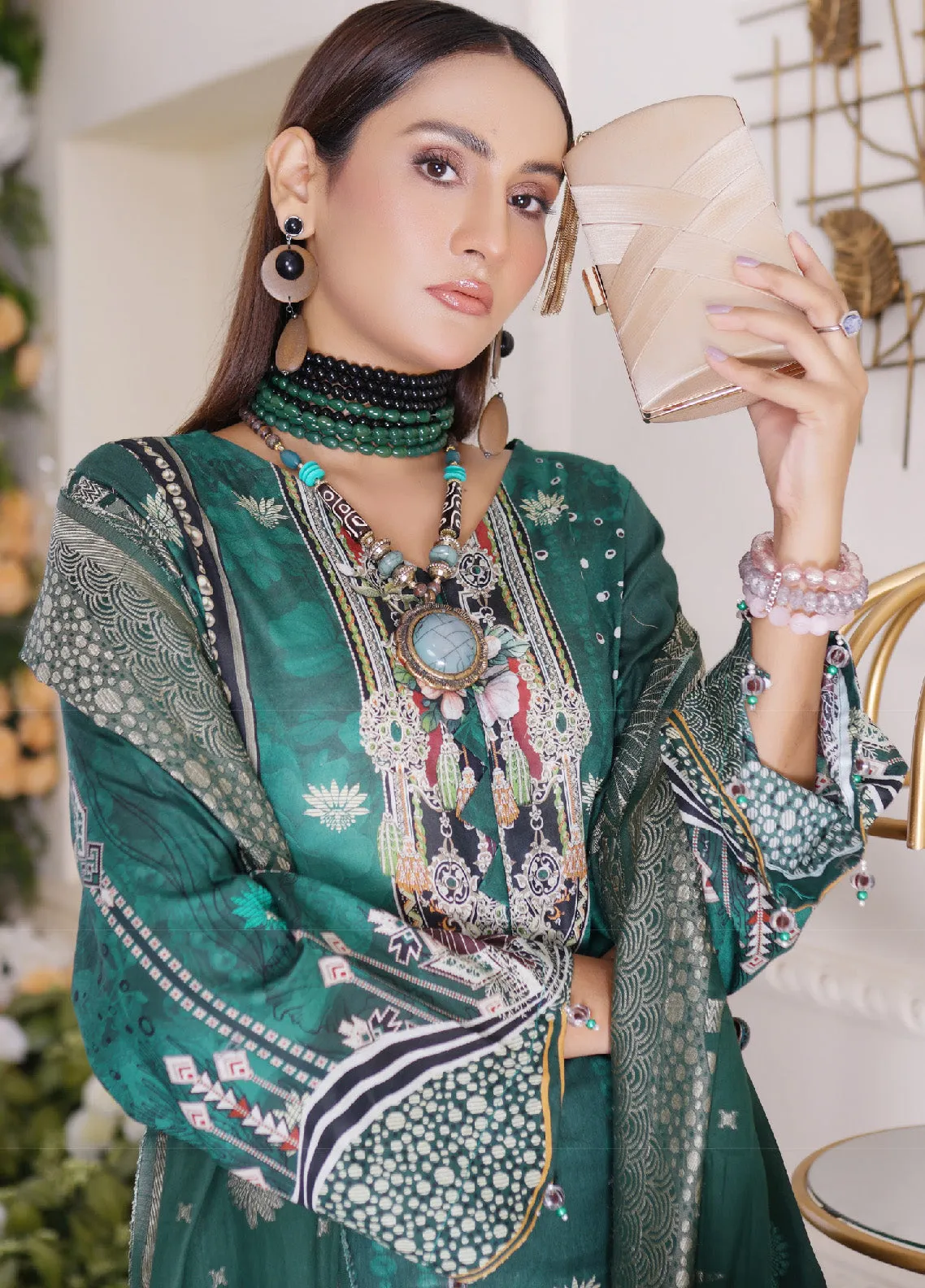 Firdous Fashion Printed Lawn Unstitched 3 Piece Suit - FF24PL F-03 JADE GREEN