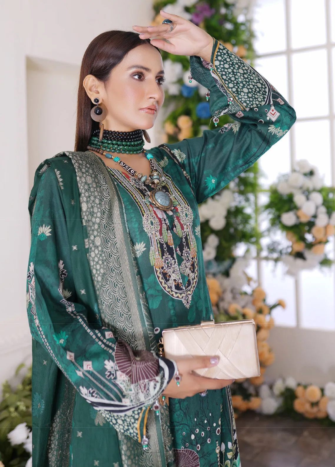 Firdous Fashion Printed Lawn Unstitched 3 Piece Suit - FF24PL F-03 JADE GREEN