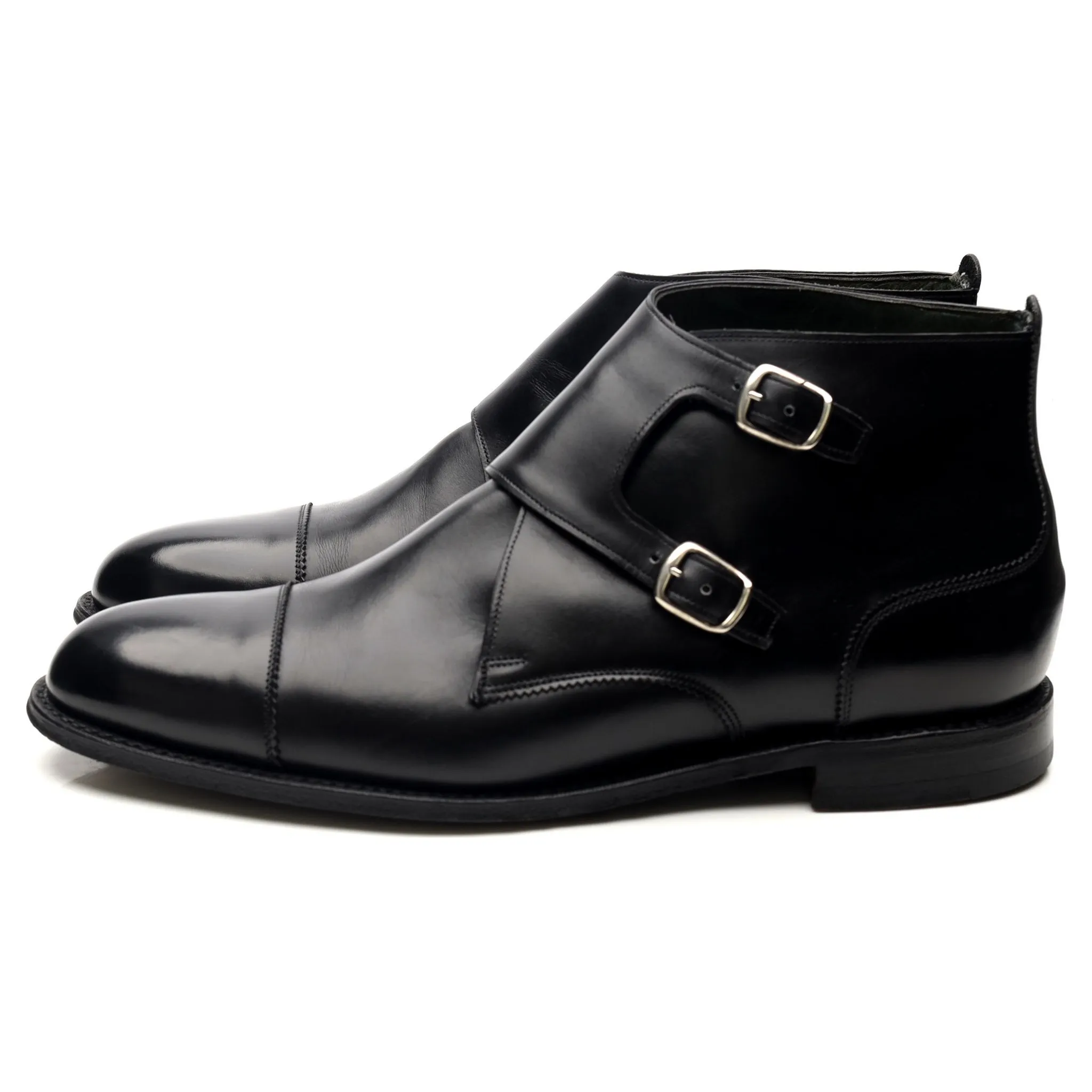 'Freeman' Black Leather Double Monk Strap Boots UK 10.5 F