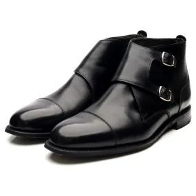 'Freeman' Black Leather Double Monk Strap Boots UK 10.5 F