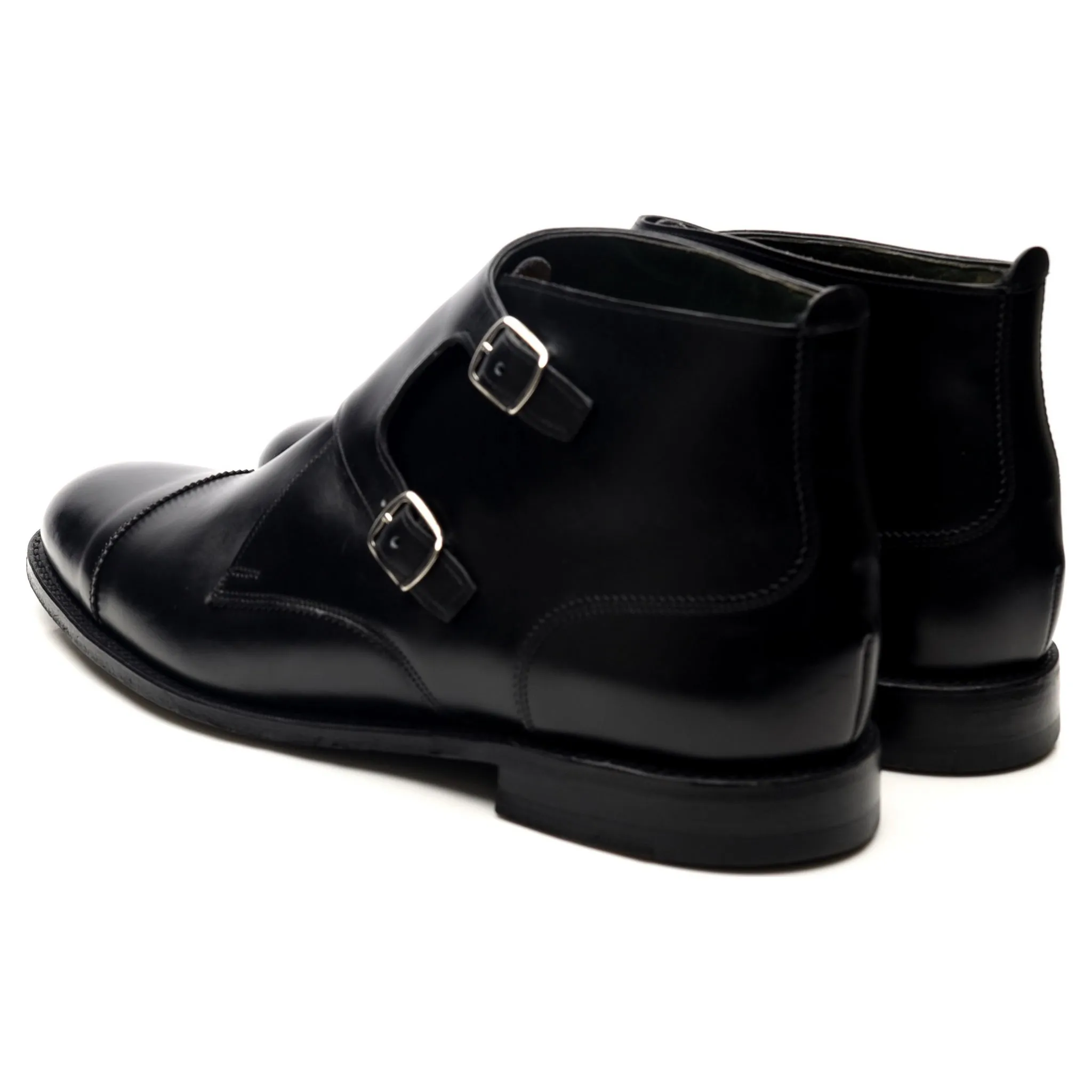 'Freeman' Black Leather Double Monk Strap Boots UK 10.5 F