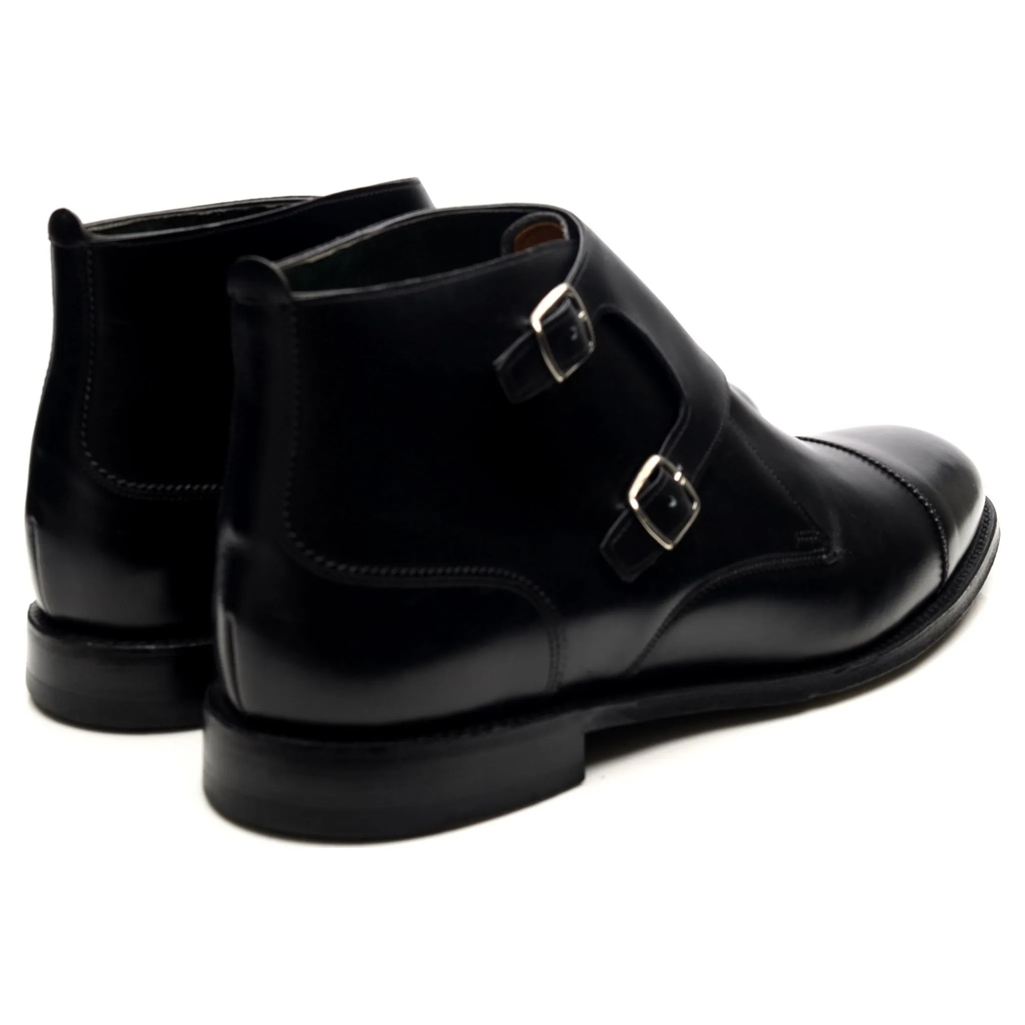 'Freeman' Black Leather Double Monk Strap Boots UK 10.5 F