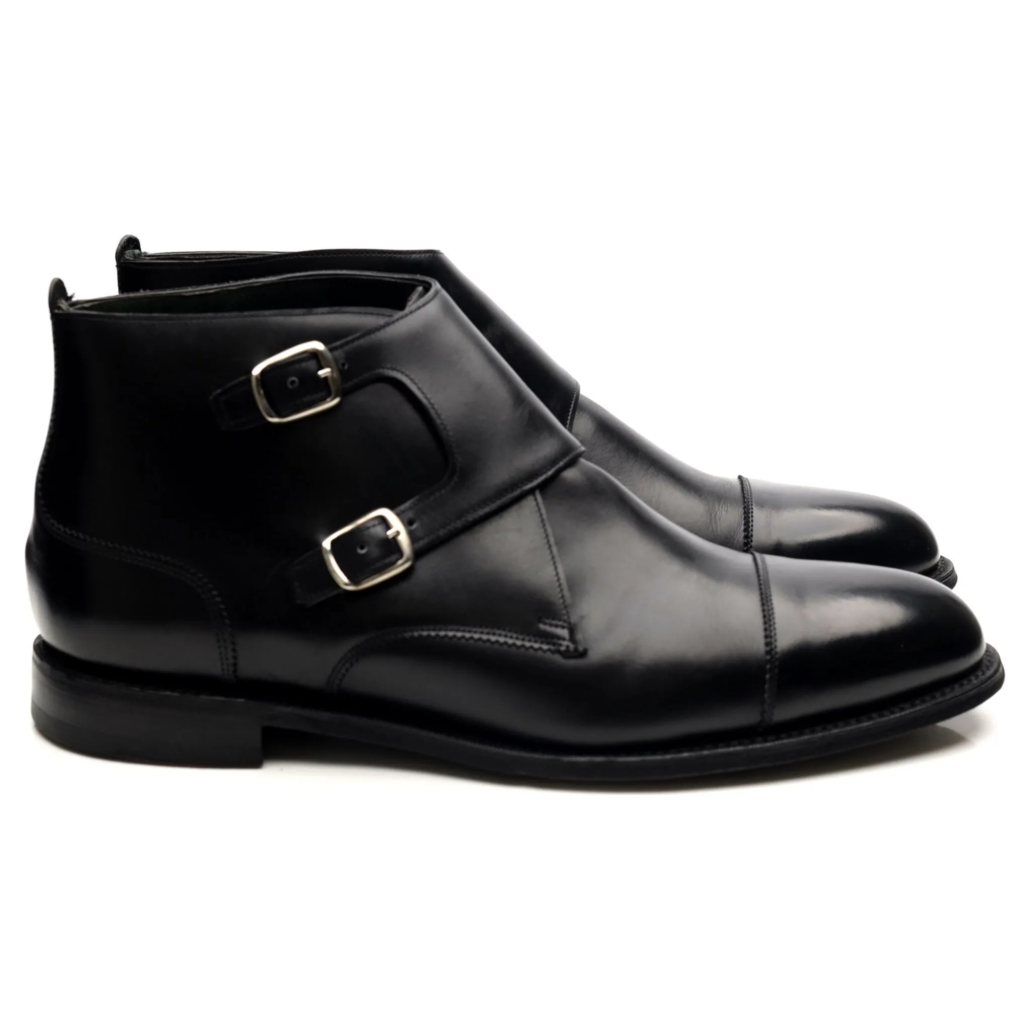 'Freeman' Black Leather Double Monk Strap Boots UK 10.5 F