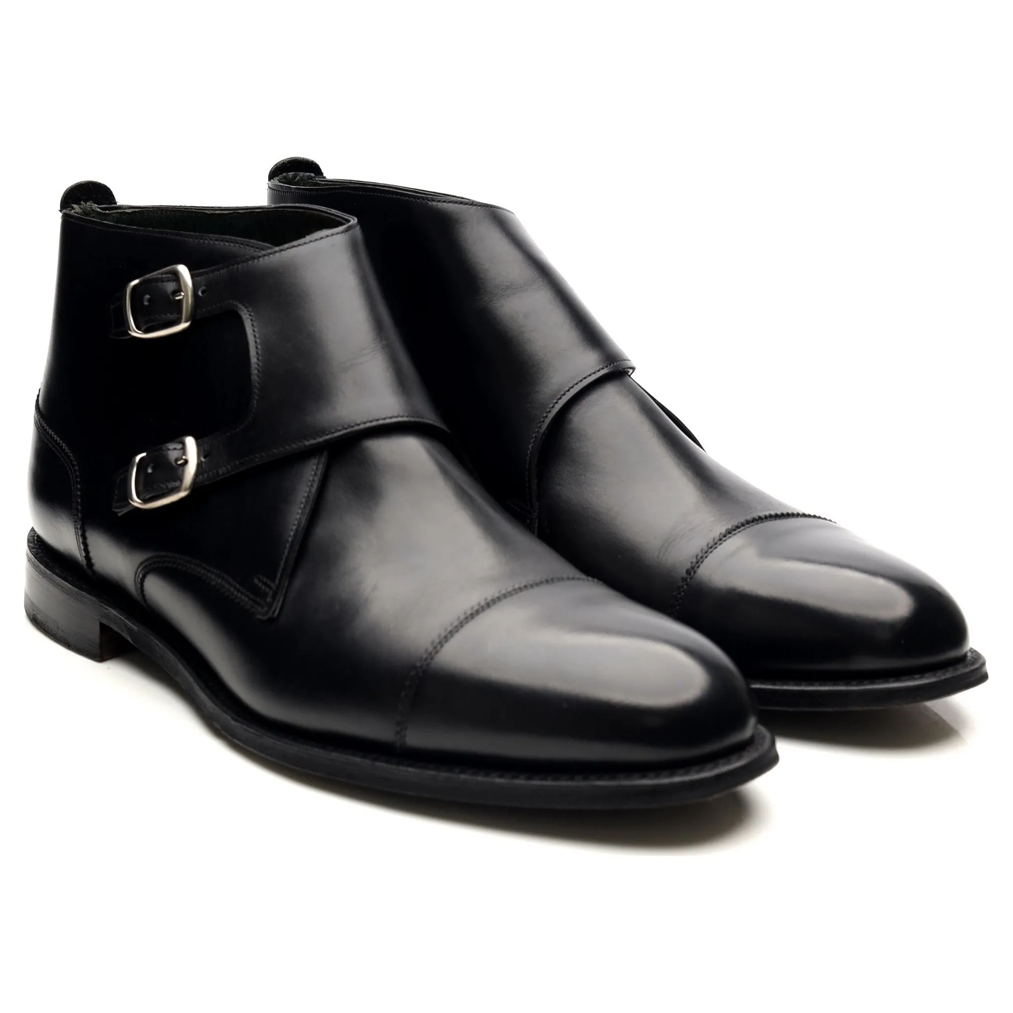 'Freeman' Black Leather Double Monk Strap Boots UK 10.5 F