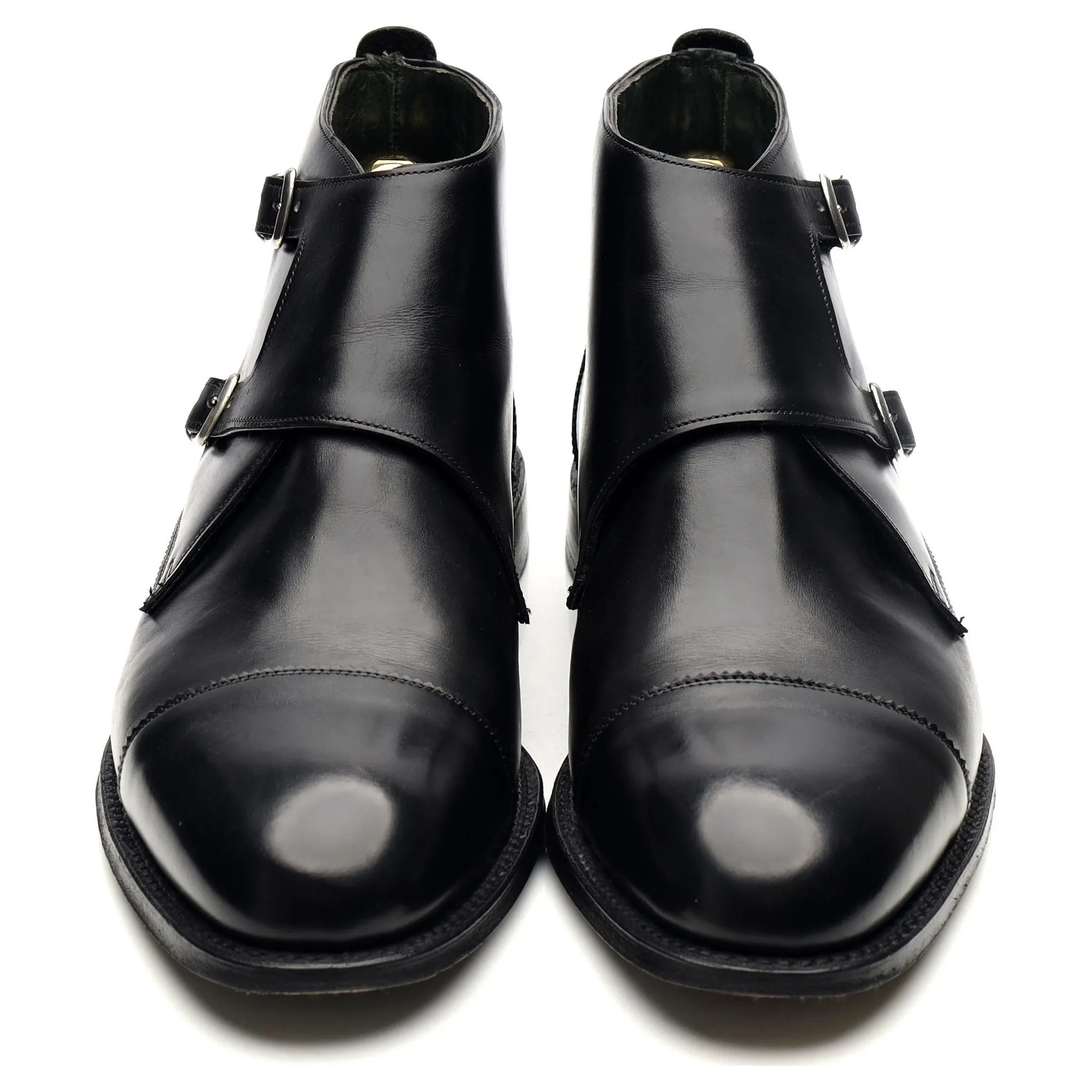 'Freeman' Black Leather Double Monk Strap Boots UK 10.5 F