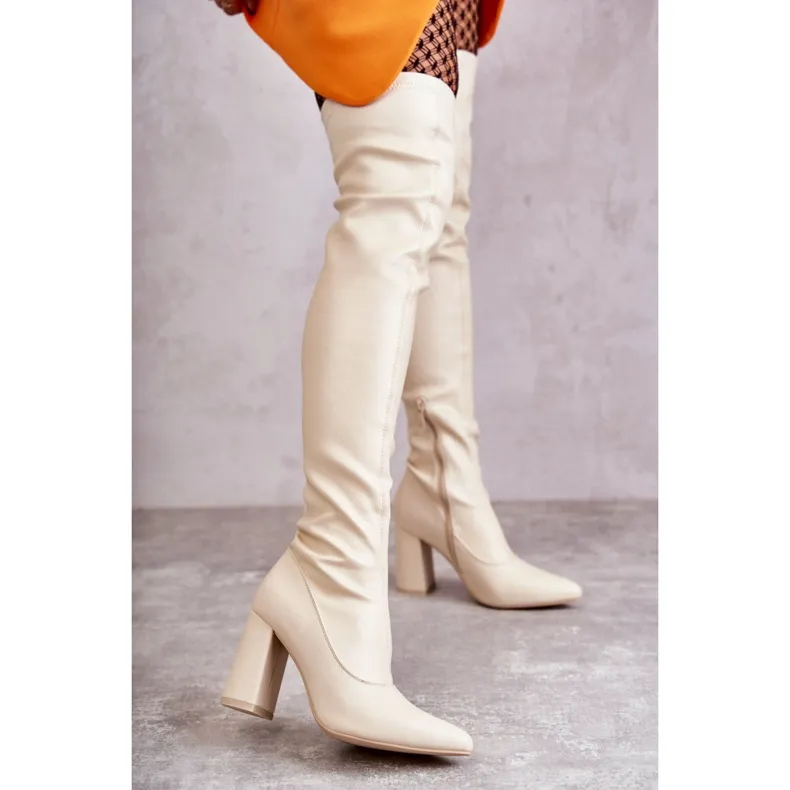 FS1 Leather High Heel Boots Beige Casto