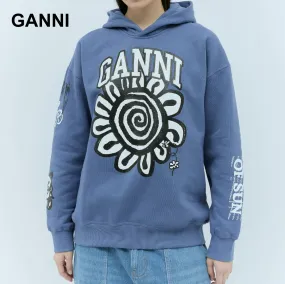 Ganni  |Unisex Street Style Cotton Logo Hoodies & Sweatshirts