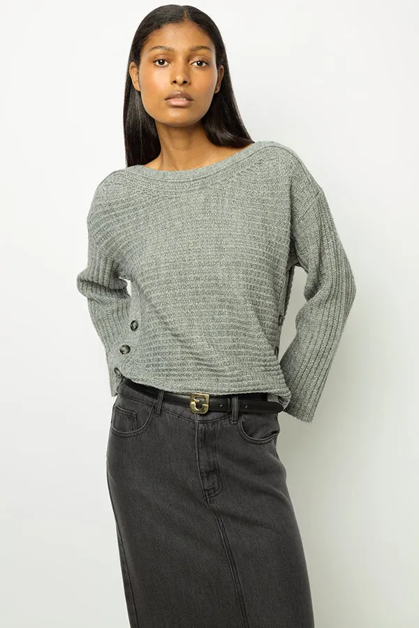 Gerard Darel JOLINE GREY BUTTON BOAT NECK SWEATER