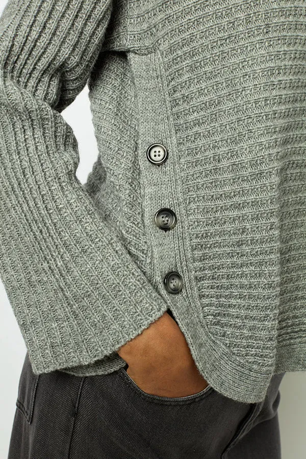 Gerard Darel JOLINE GREY BUTTON BOAT NECK SWEATER