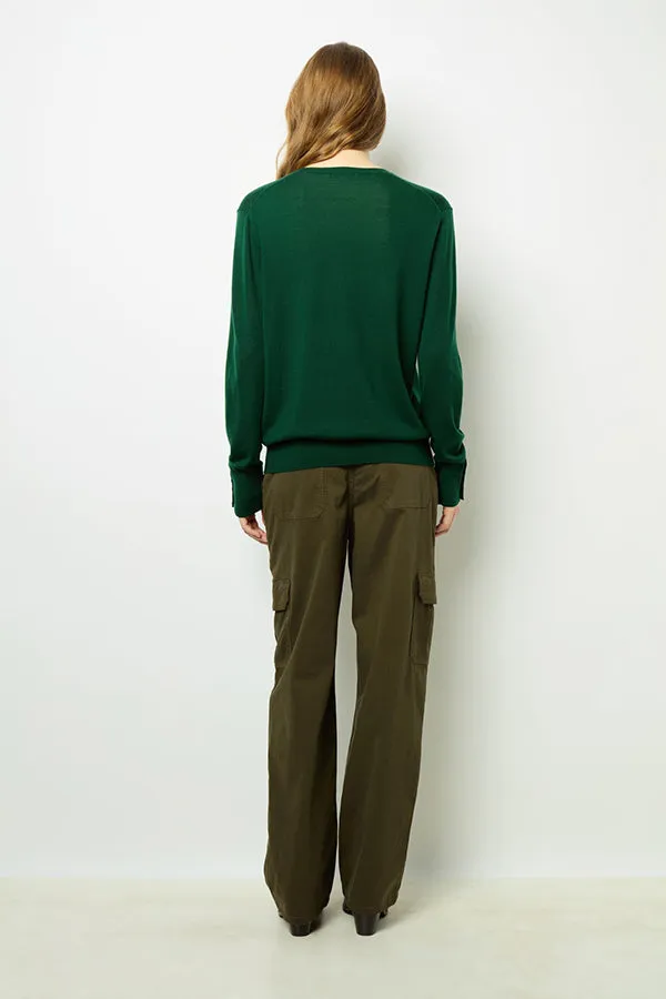 Gerard Darel JULIETTE GREEN FINE WOOL VNECK SWEATER