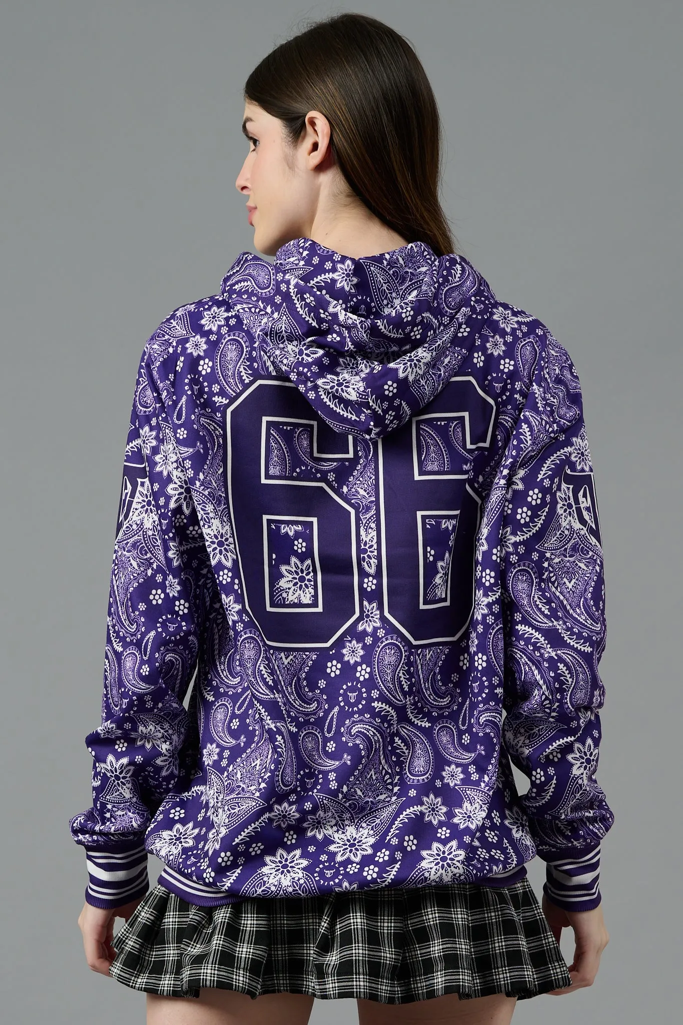 Go Devil 66 & Paisley Design Printed Purple Hoodie for Women