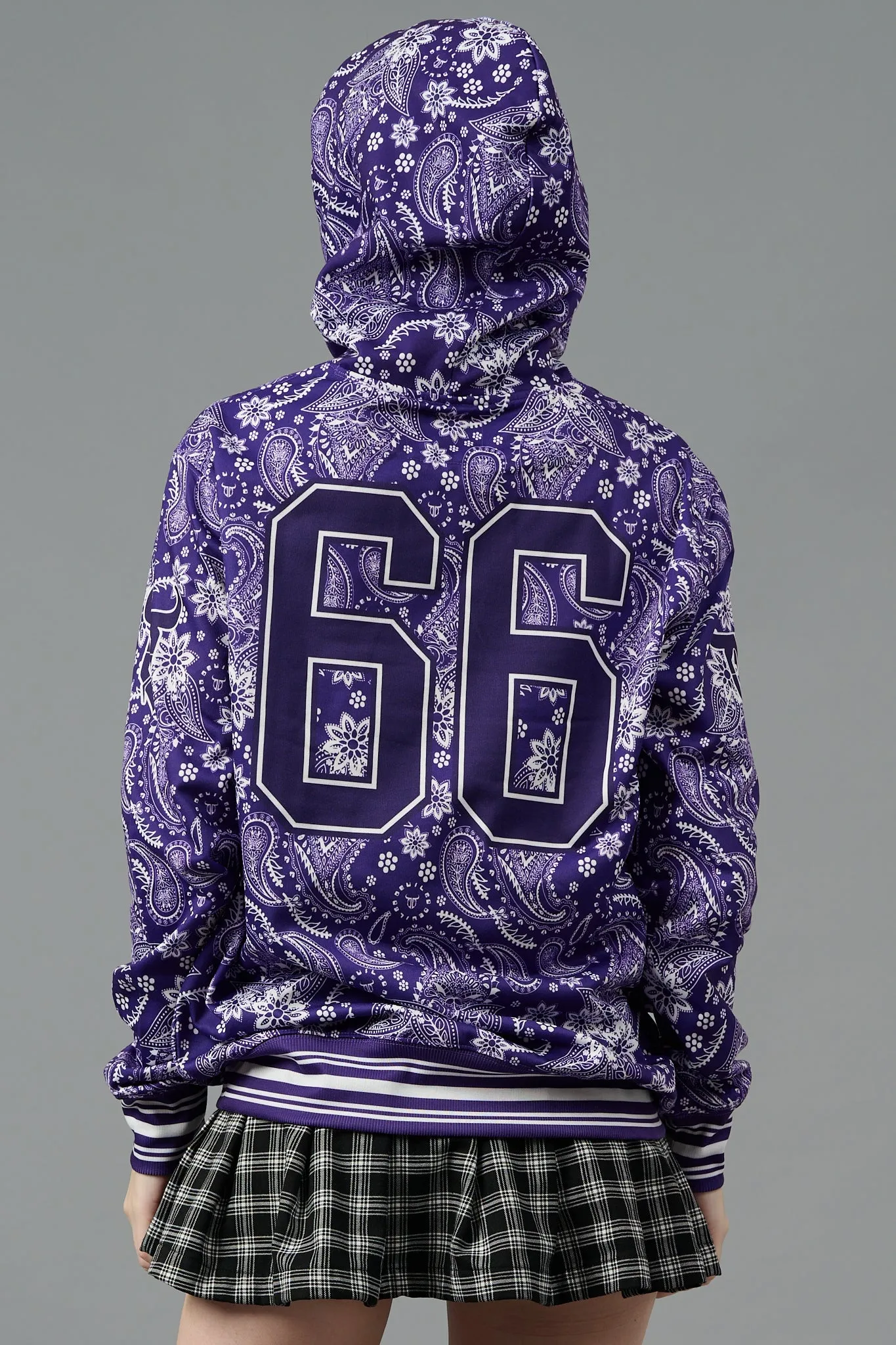 Go Devil 66 & Paisley Design Printed Purple Hoodie for Women