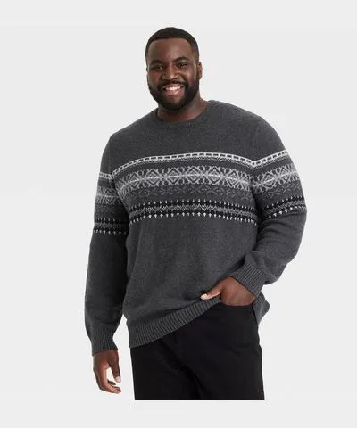 Goodfellow & Co Men's Big & Tall Crewneck Pullover Sweater - Goodfellow & Co™ Charcoal Fair Isle XXLT