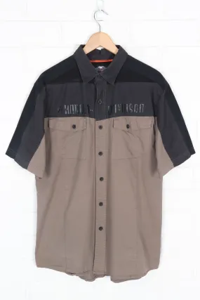 HARLEY DAVIDSON Black & Brown Panel Short Sleeve Shirt (L-XL)