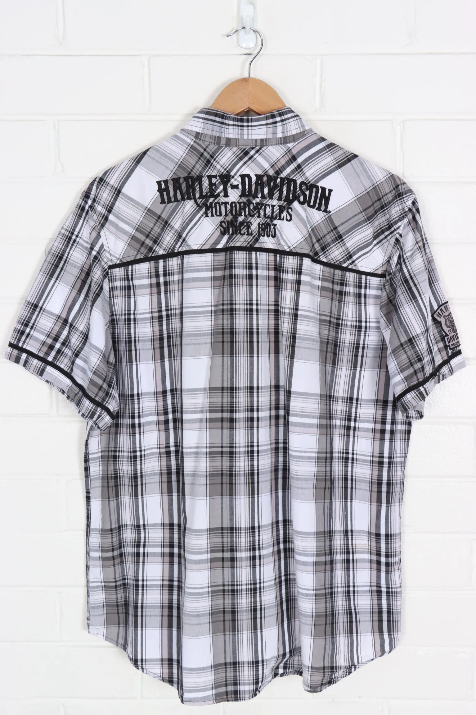 HARLEY DAVIDSON Embroidered Check Short Sleeve Shirt (XL)