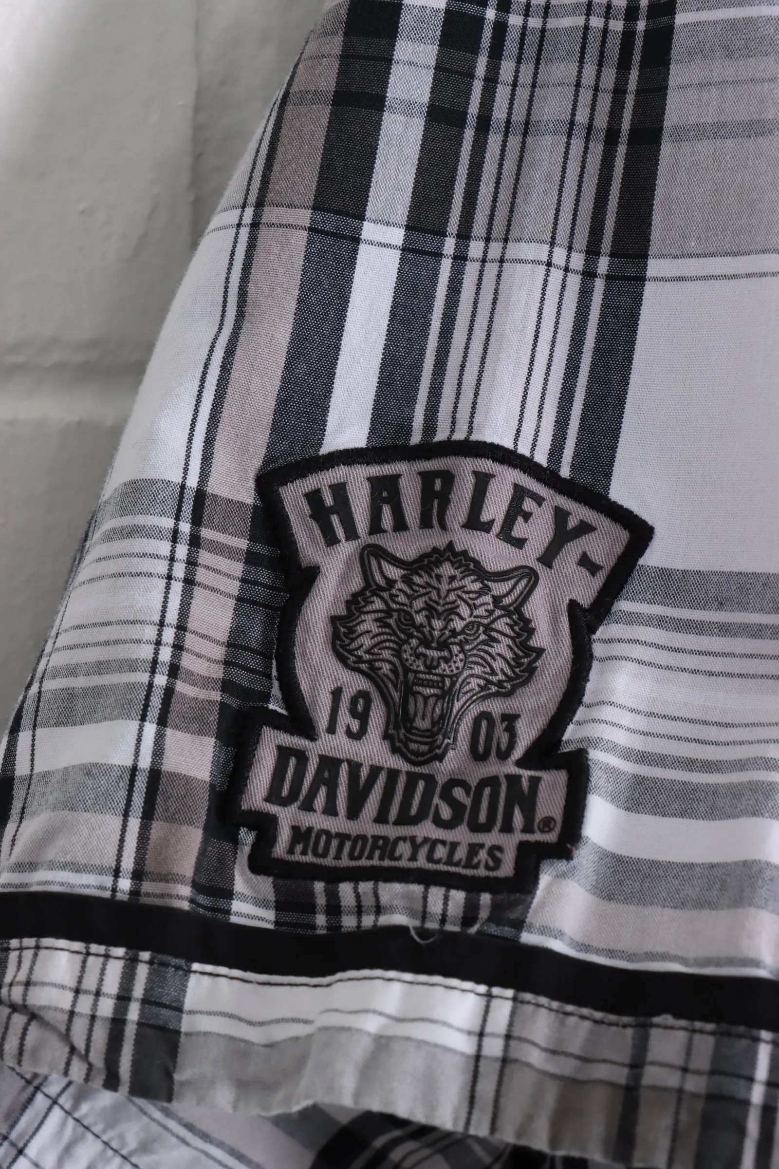 HARLEY DAVIDSON Embroidered Check Short Sleeve Shirt (XL)