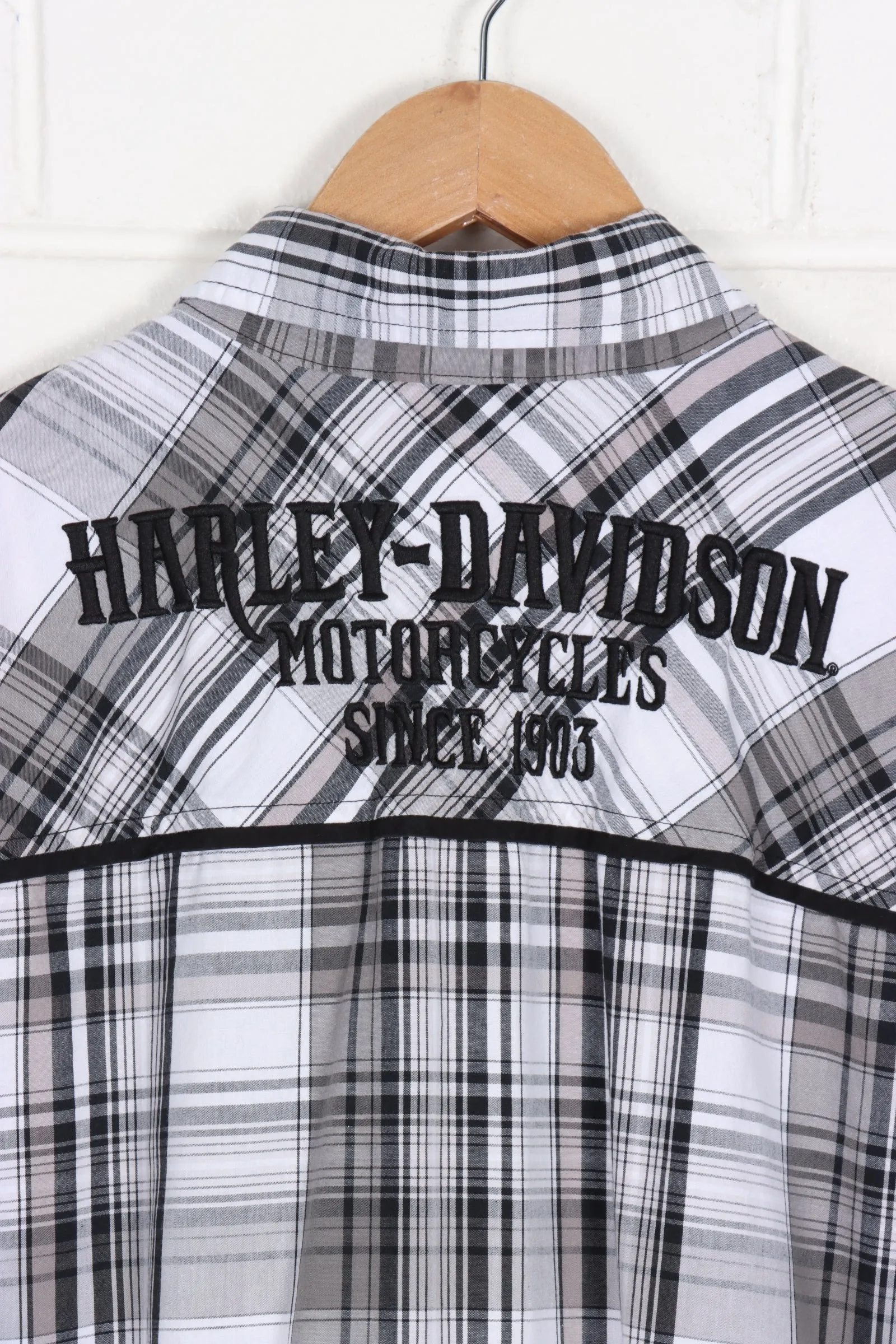 HARLEY DAVIDSON Embroidered Check Short Sleeve Shirt (XL)