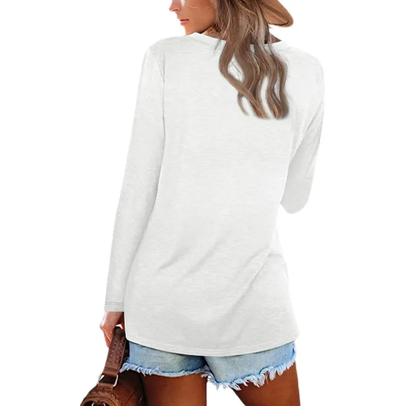 Haute Edition Casual Tunic Length V-Neck Long Sleeve Top T-Shirt