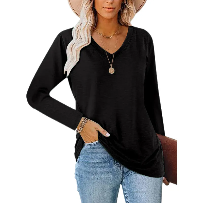 Haute Edition Casual Tunic Length V-Neck Long Sleeve Top T-Shirt