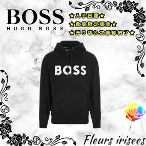 Hugo Boss  |Long Sleeves Plain Cotton Logo Hoodies