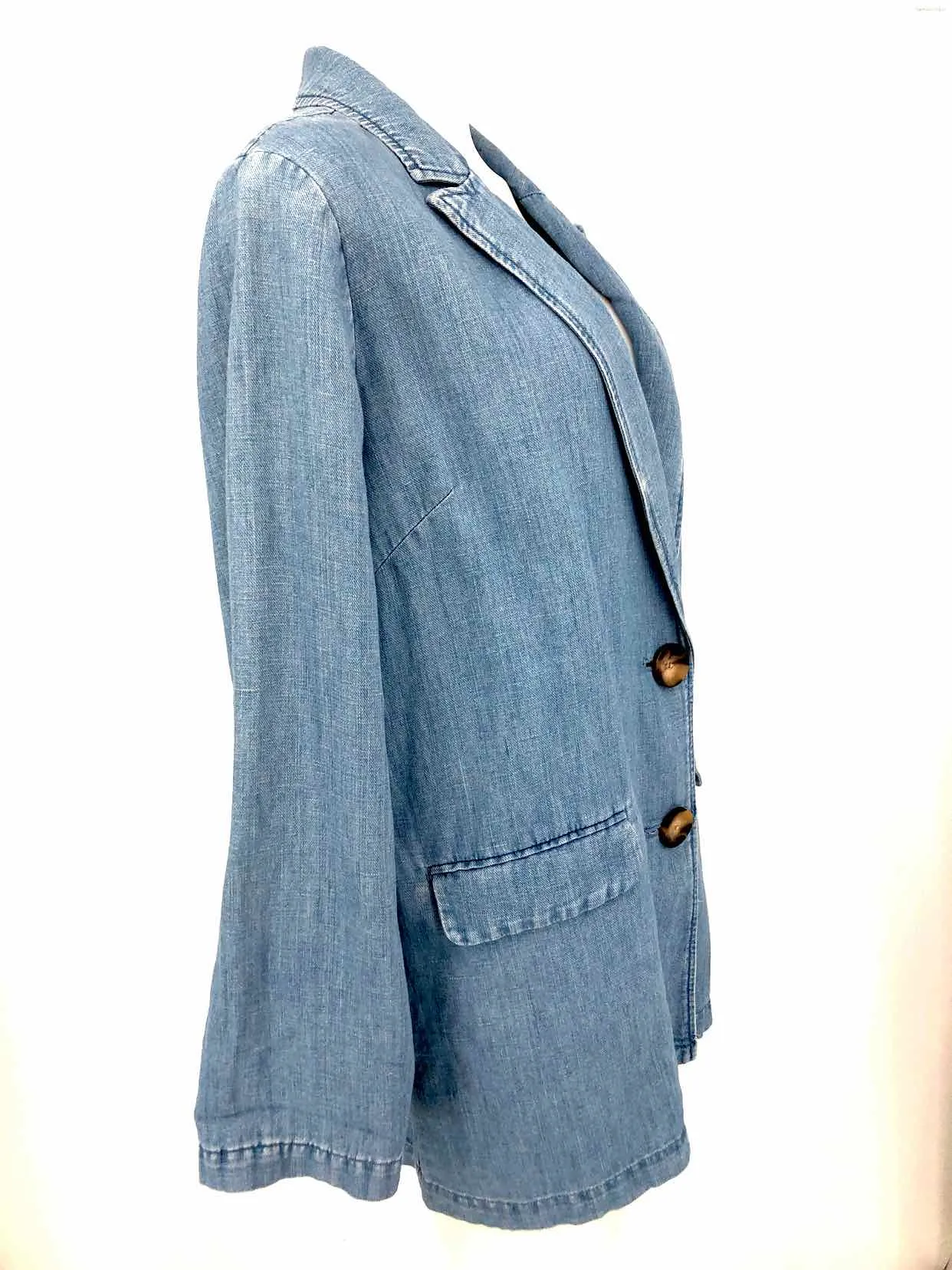 J JILL Lt Blue Cotton Denim Blazer Women Size MEDIUM (M) Jacket