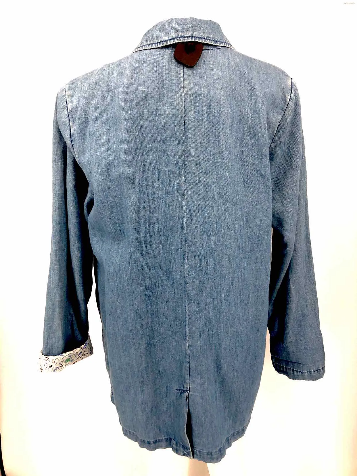 J JILL Lt Blue Cotton Denim Blazer Women Size MEDIUM (M) Jacket