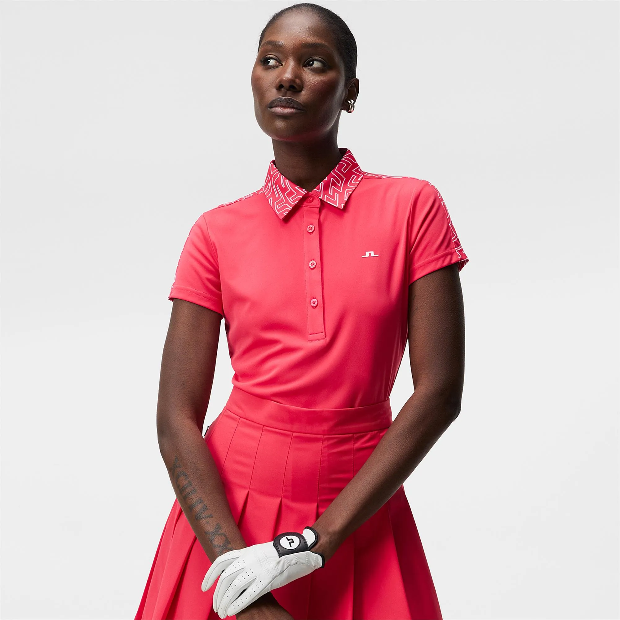 J Lindeberg Cara Ladies Golf Polo Shirt Azalea Outline Bridge