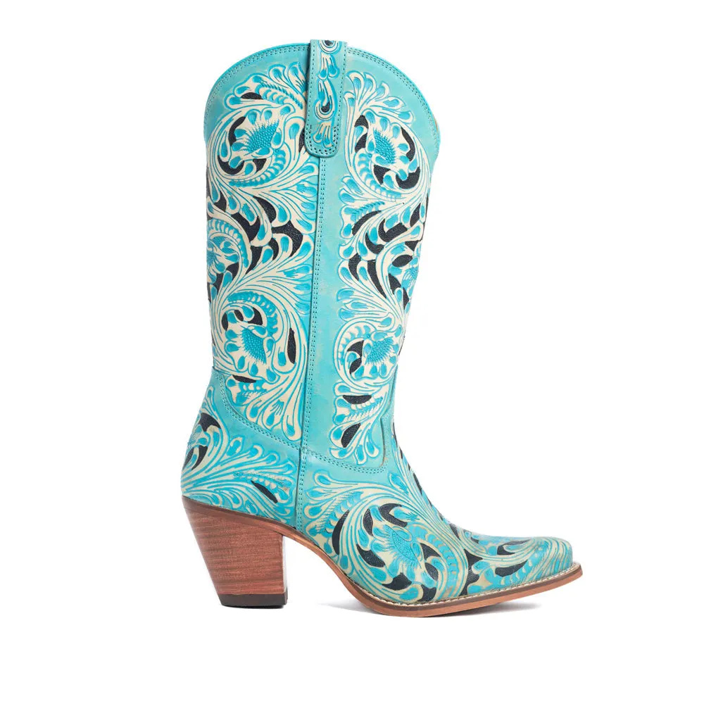 Kasiopeah Hand-tooled Boots in Turquoise