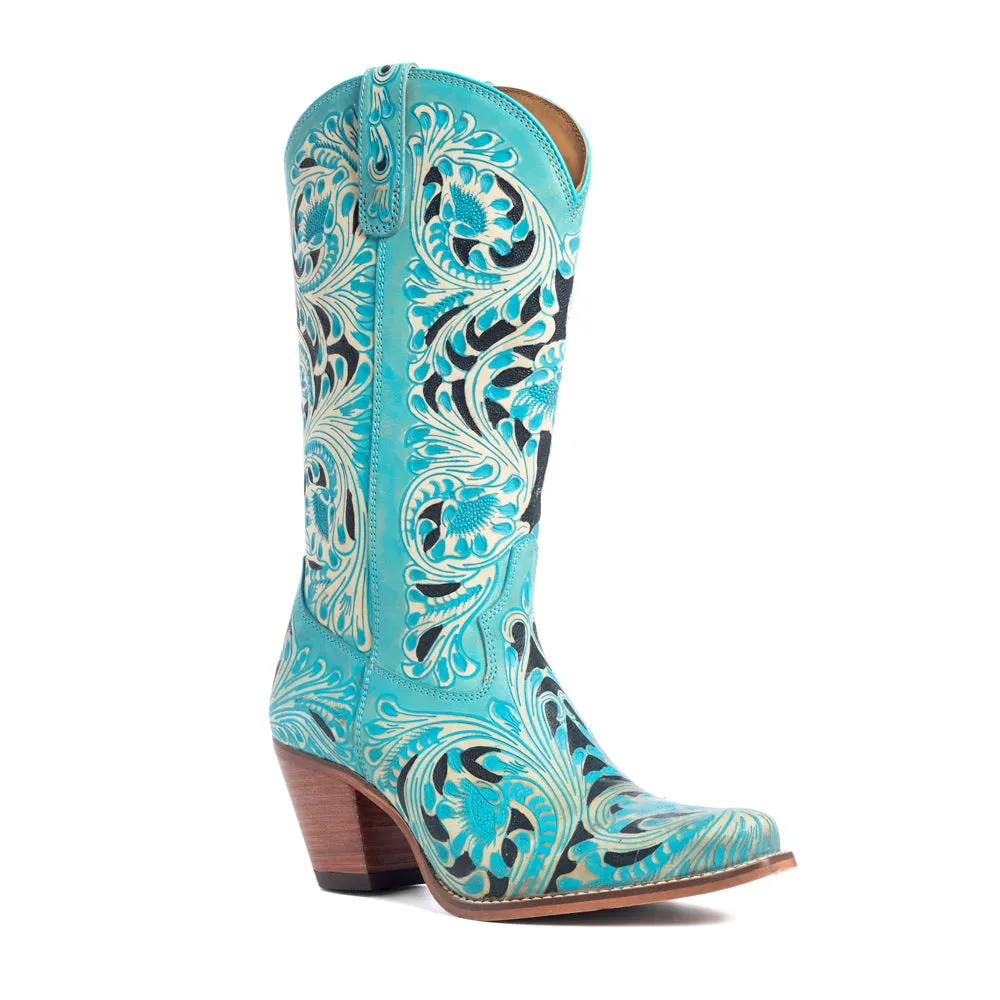 Kasiopeah Hand-tooled Boots in Turquoise