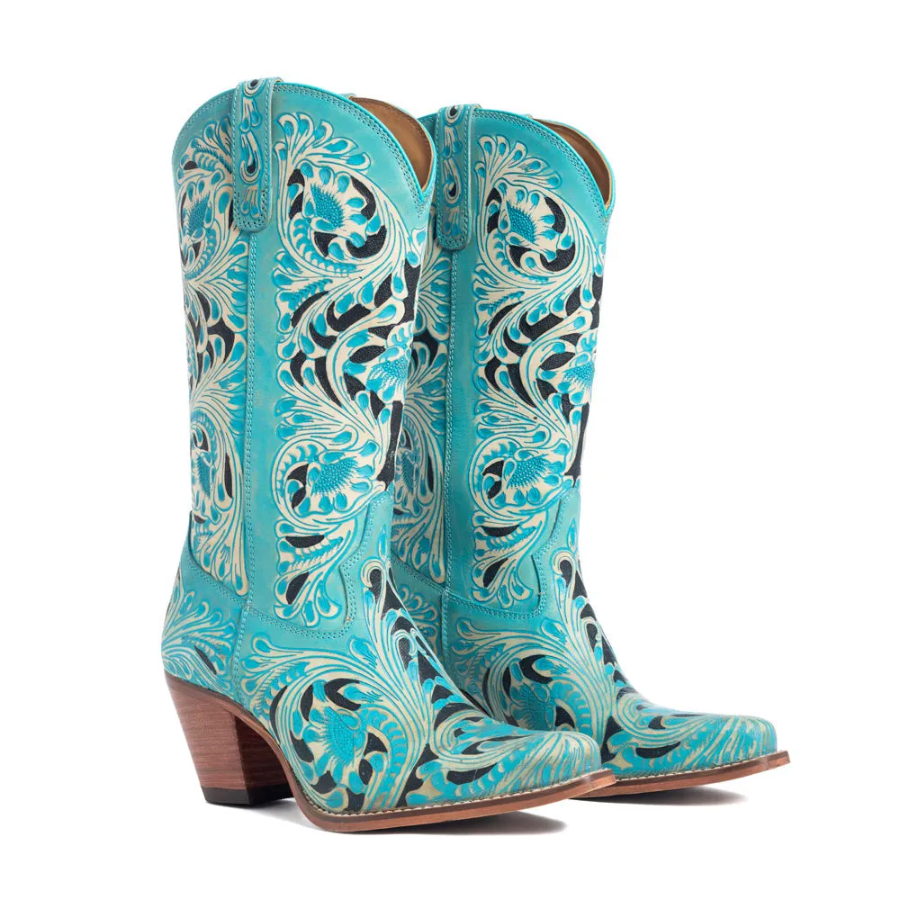 Kasiopeah Hand-tooled Boots in Turquoise