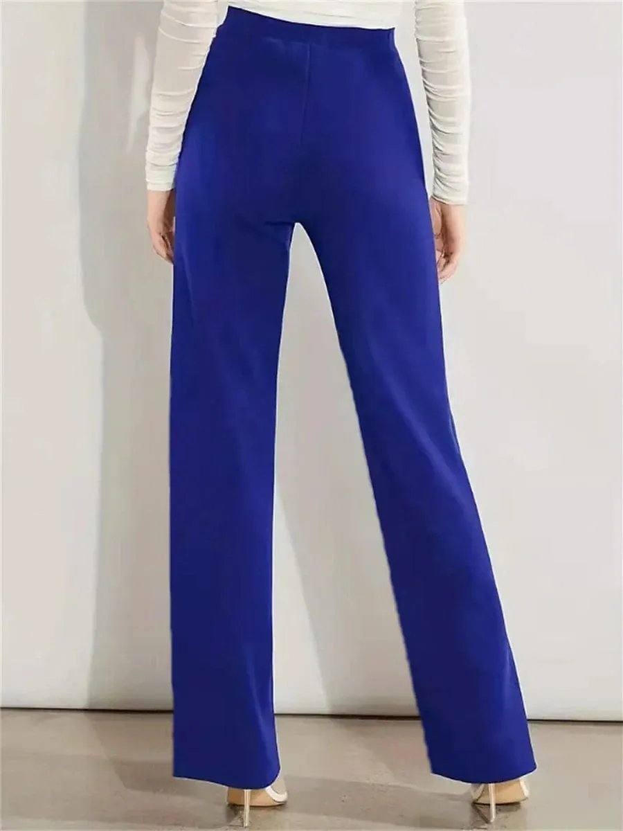 Ladies' High-Waisted Straight Leg Dress Pants in Black and Royal Blue