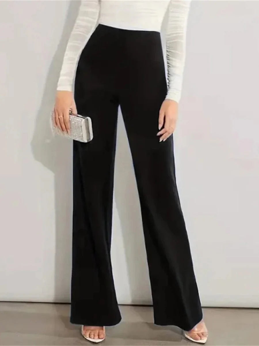 Ladies' High-Waisted Straight Leg Dress Pants in Black and Royal Blue