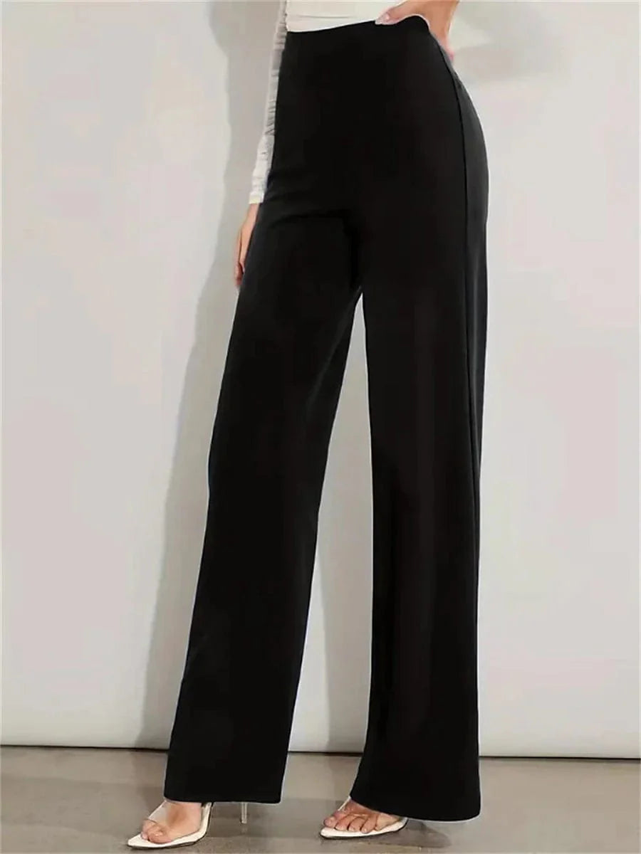 Ladies' High-Waisted Straight Leg Dress Pants in Black and Royal Blue