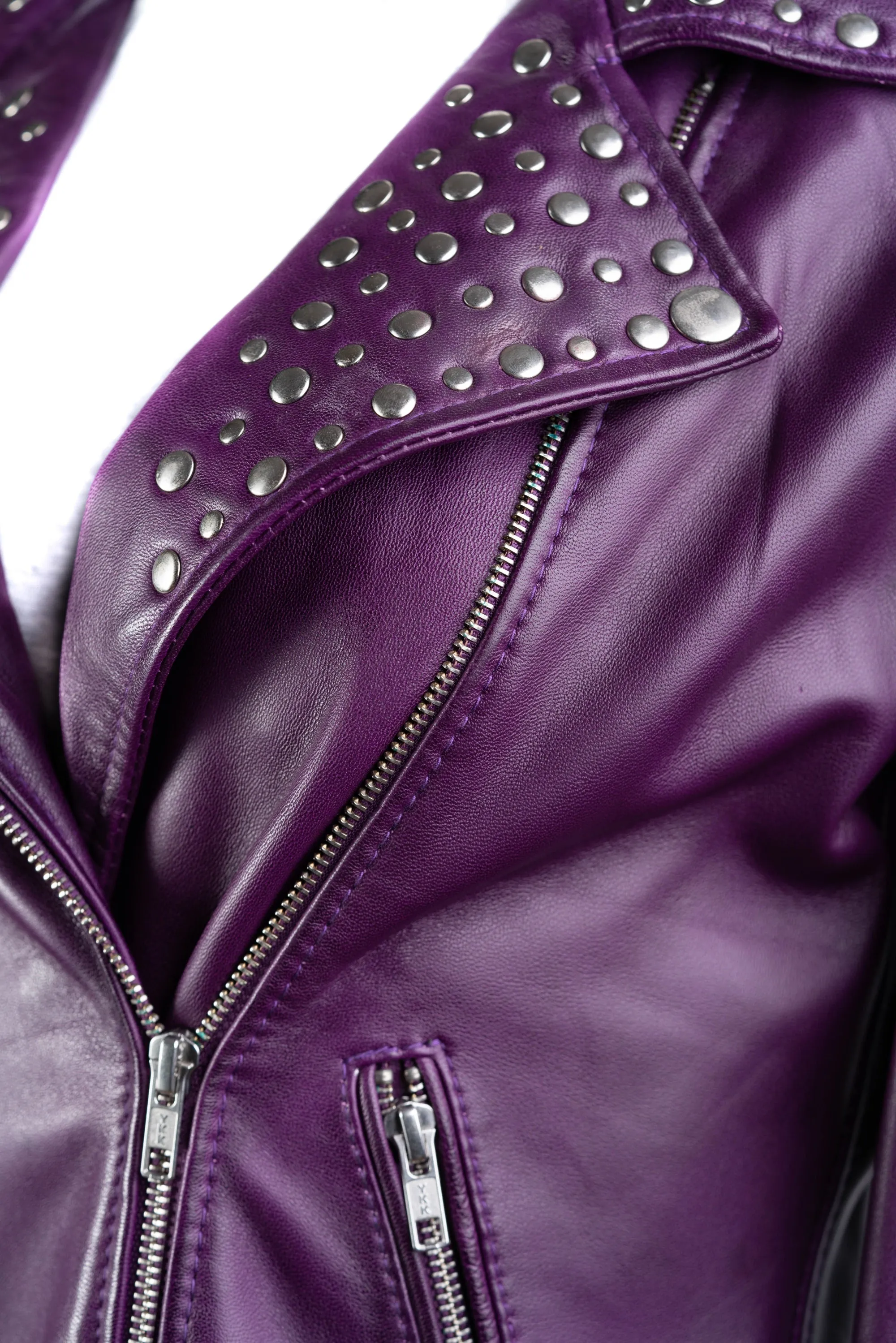 Ladies Studded Leather Biker Jacket: Elaina