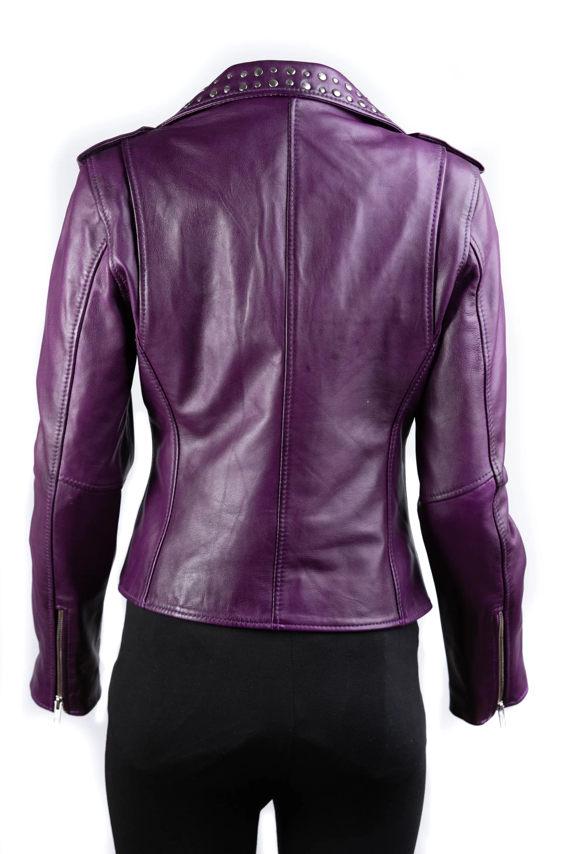 Ladies Studded Leather Biker Jacket: Elaina