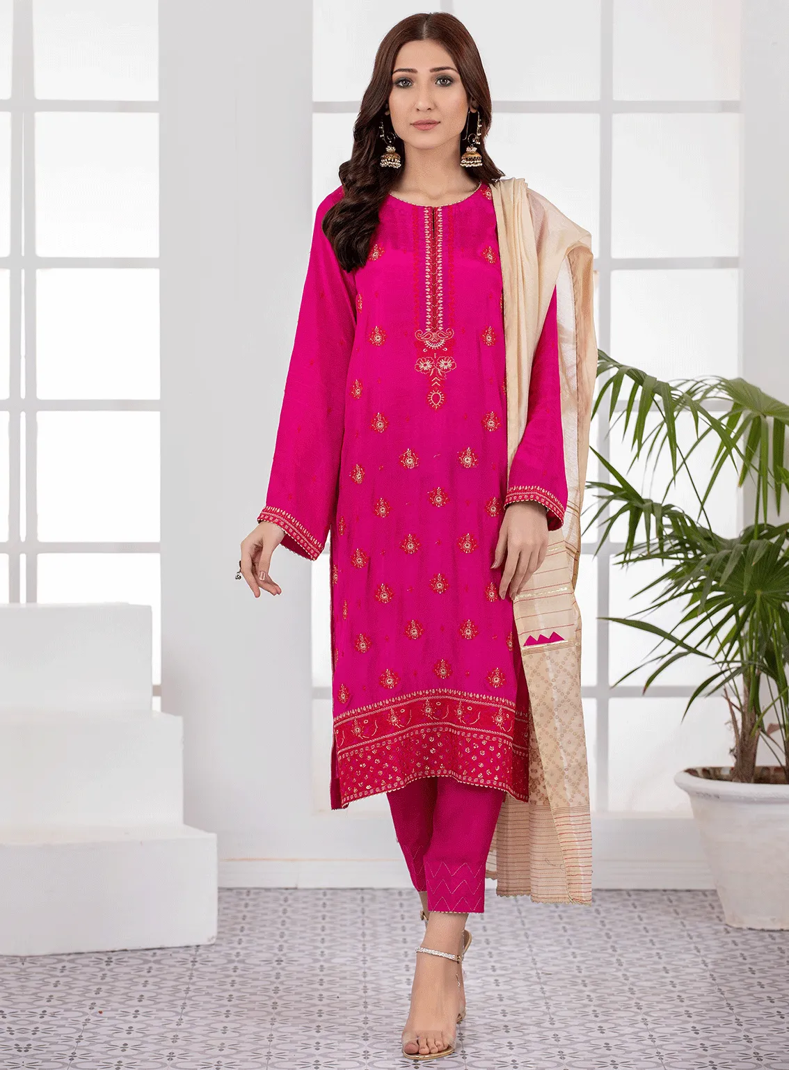 Lakhany By LSM Embroidered Raw Silk Stitched 3 Piece Suit - LSM-2803