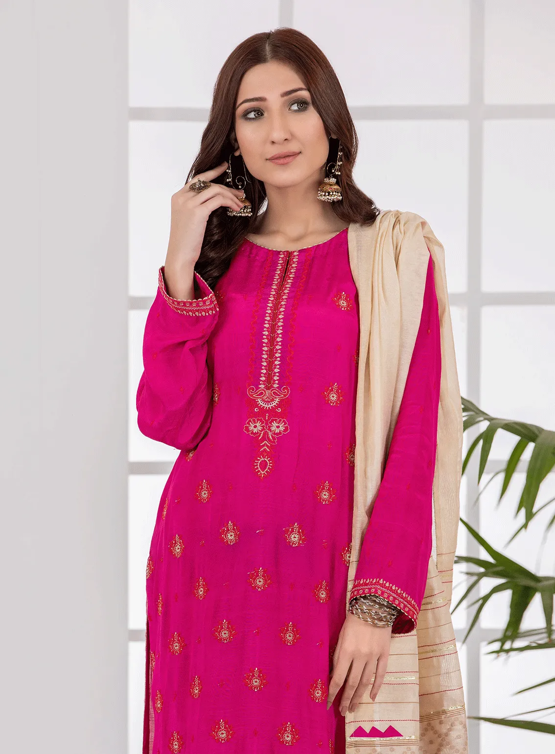 Lakhany By LSM Embroidered Raw Silk Stitched 3 Piece Suit - LSM-2803