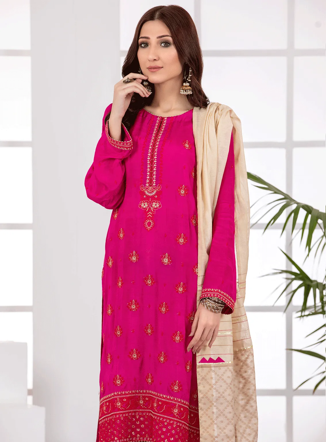 Lakhany By LSM Embroidered Raw Silk Stitched 3 Piece Suit - LSM-2803