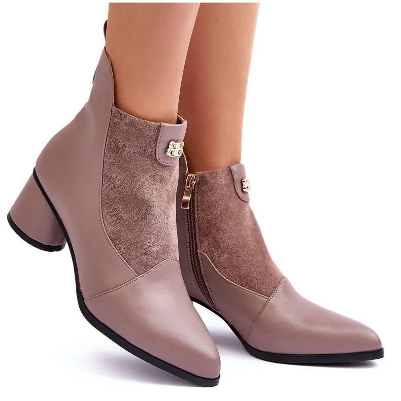 Leather High Heel Boots S.Barski MR870-96 Beige