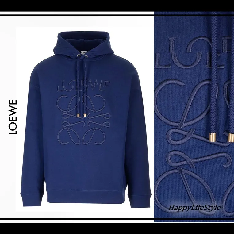 LOEWE  |Long Sleeves Plain Cotton Logo Luxury Hoodies