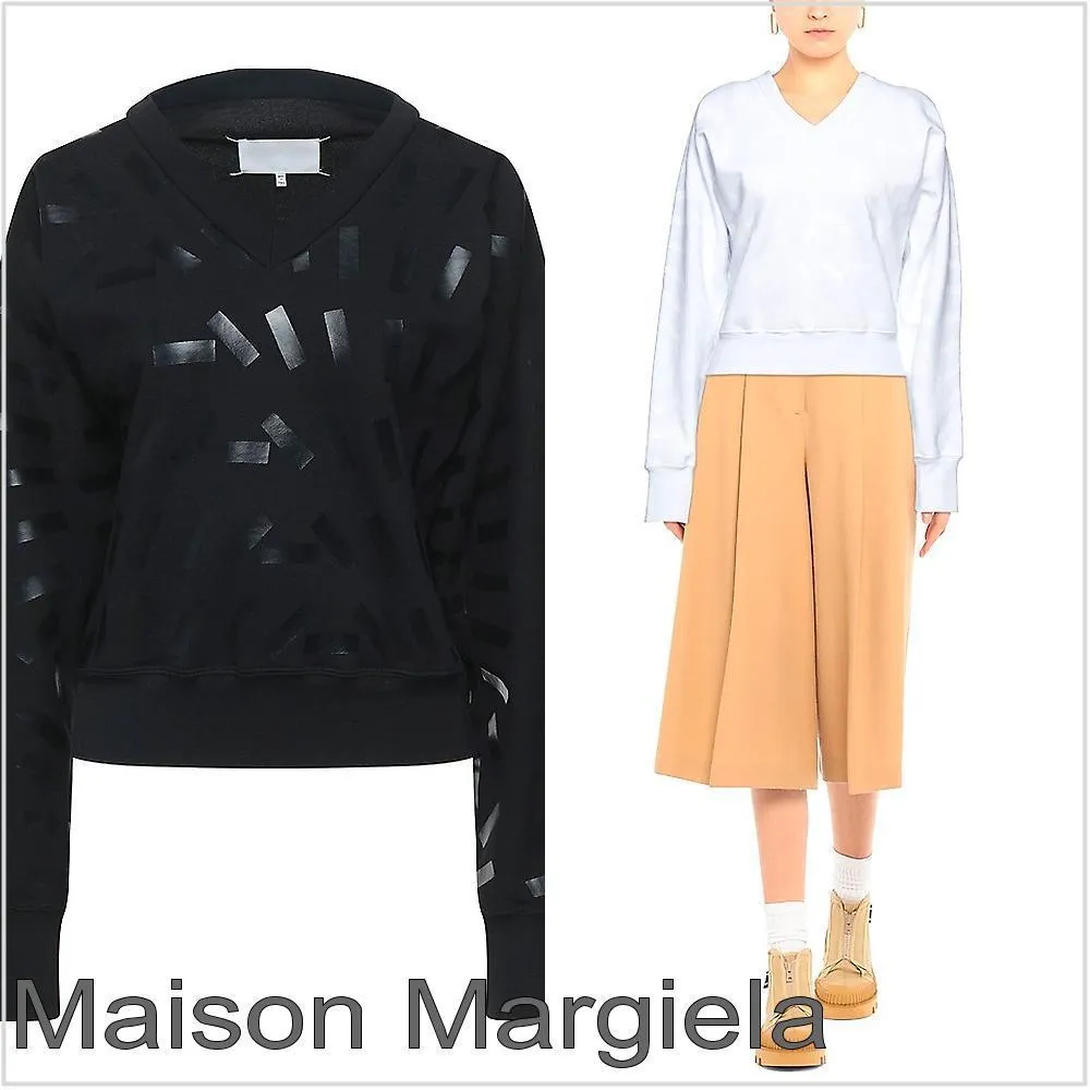 Maison Margiela  |Sweat V-Neck Long Sleeves Plain Hoodies & Sweatshirts