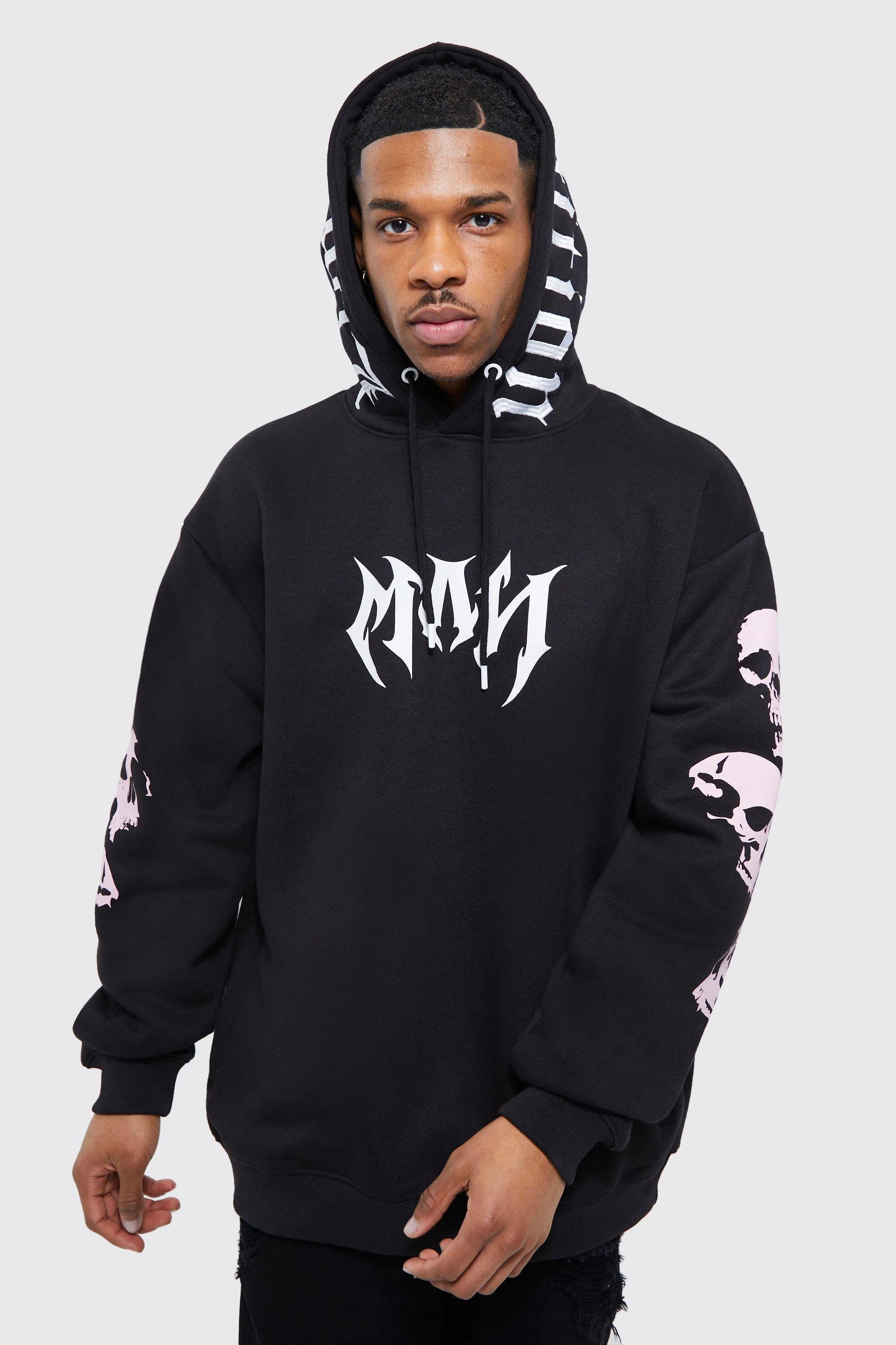 Man Skull Graphic Embroidered Hoodie