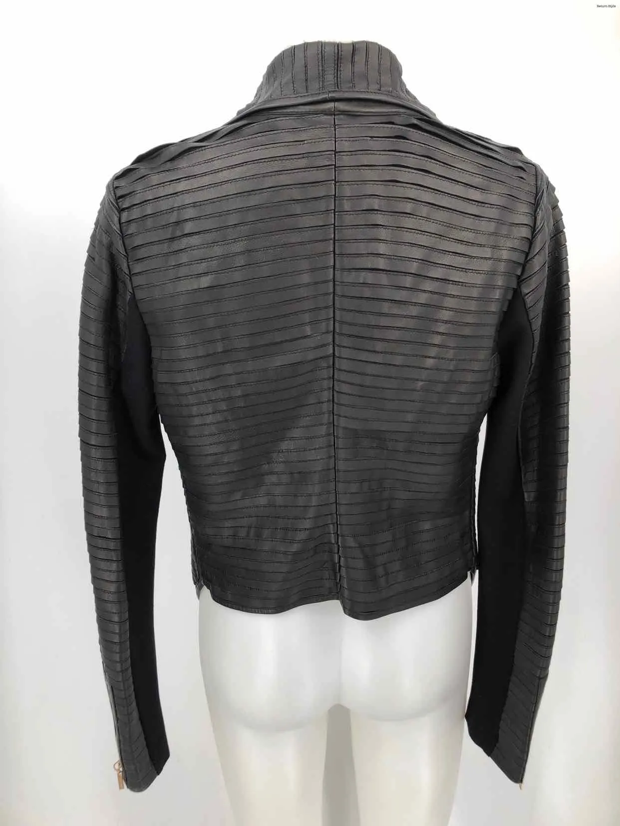 MARCIANO FOR GUESS Black Lambskin Leather Asymmetrical Women Size 10  (M) Jacket