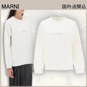 MARNI  |Long Sleeves Plain Cotton Logo Hoodies & Sweatshirts