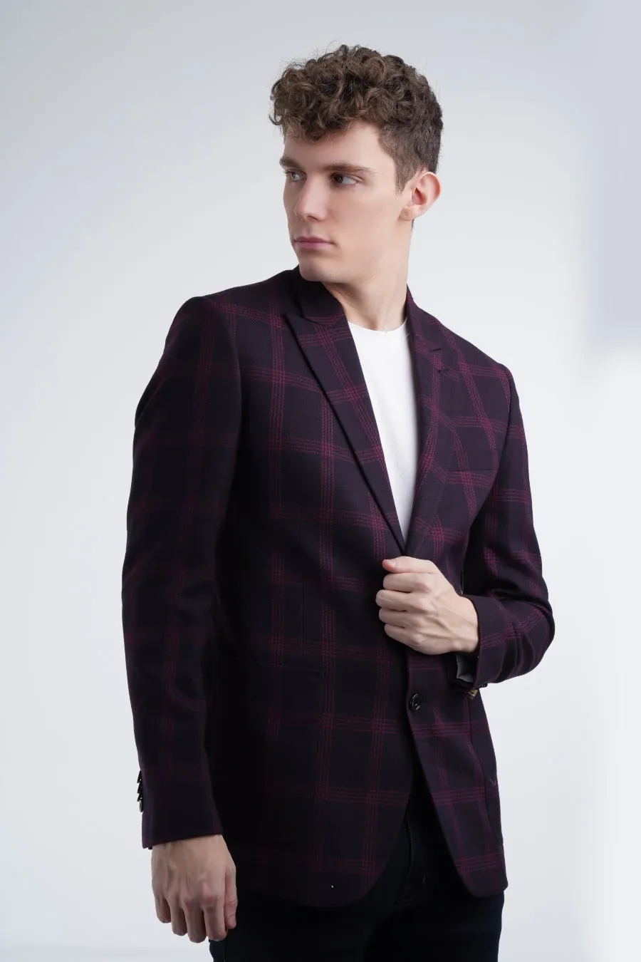 Maroon Plaid Blazer