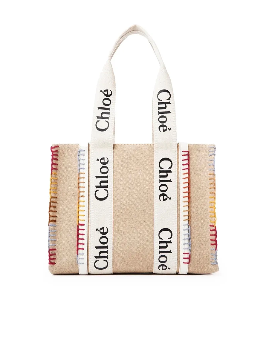 Medium Woody Tote Bag in White