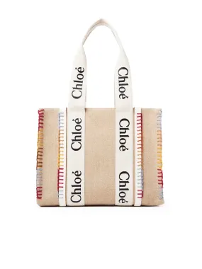 Medium Woody Tote Bag in White