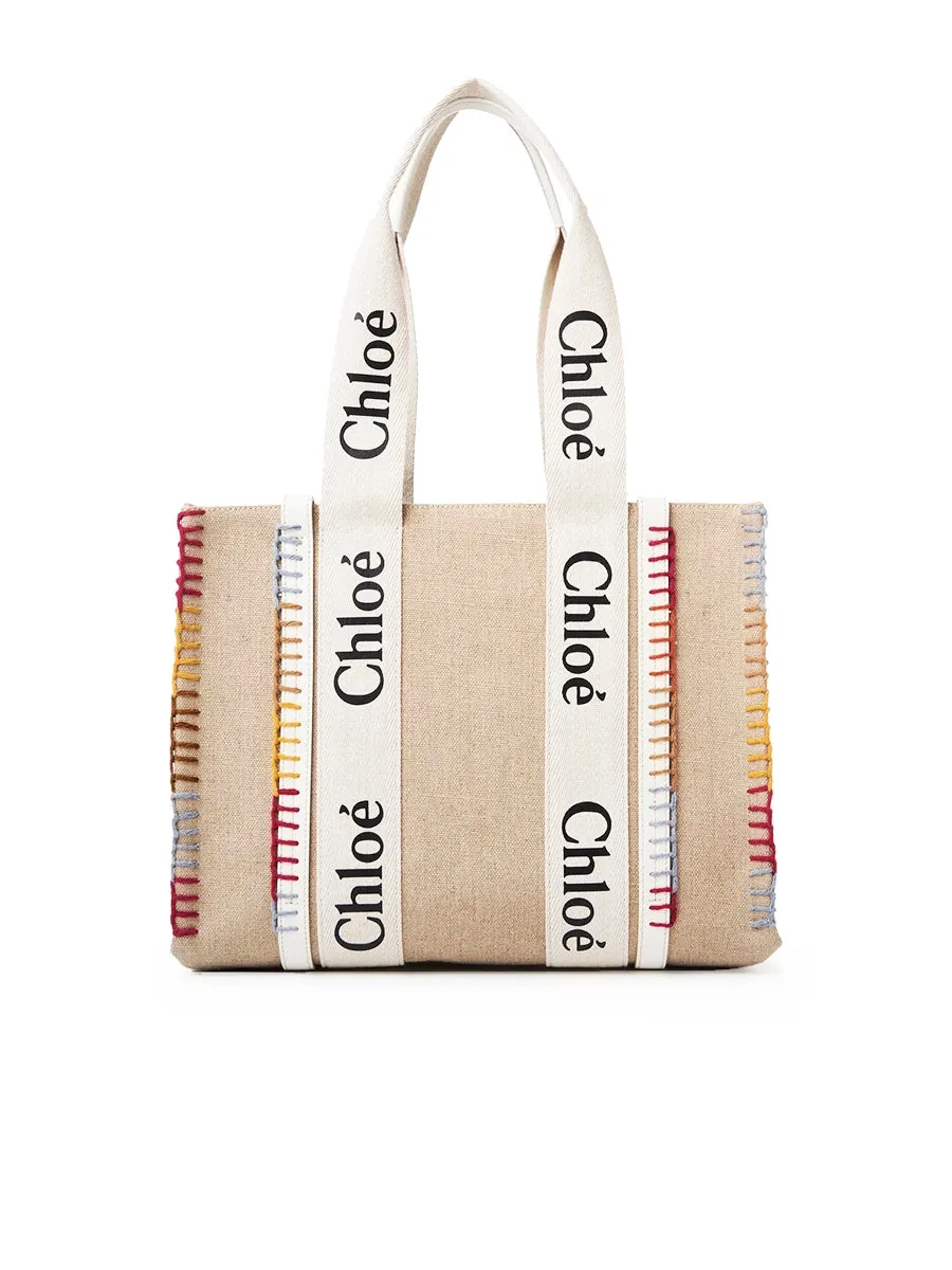 Medium Woody Tote Bag in White