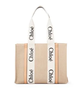 Medium Woody Tote Bag in White/Beige