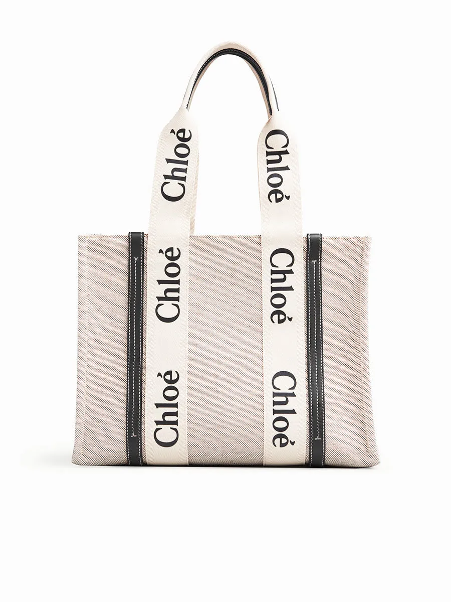 Medium Woody Tote Bag in White/Blue